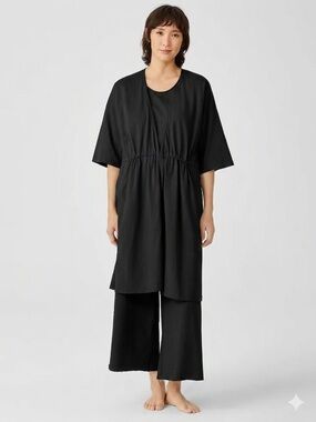 Eileen Fisher Slubby Organic Cotton V-Neck Sleep Robe L/XL